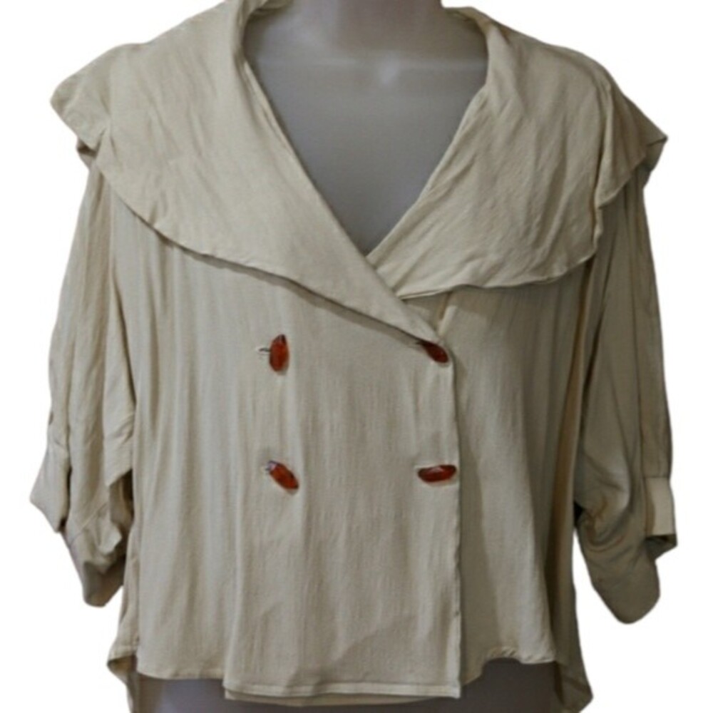 Narcissa Cream Double Breasted Oversized Blazer Ruffle Collar Vintage Small